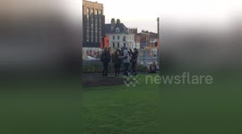 Newsflare Edit - Jeremy Kyle's Security Guard Intervenes Before Protest Violence Erupts
