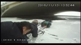 Good samaritans and police officer rescue boy who fell into icy lake