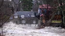 Storm Frank causes river Clunie to surge through Braemar Scotland causing floods 30th Dec 2015