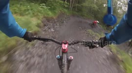 Muddy crash on the trails in France Alps.
