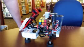 Robot made out of Lego solves Rubik's Cube
