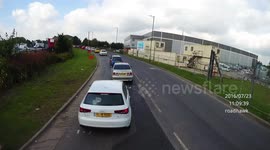 Impatient driver queue jumps in most dangerous way possible