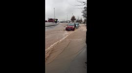 Burst water main floods road in Selly Oak, Birmingham