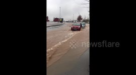 Burst water main floods road in Selly Oak, Birmingham