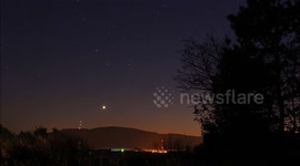 VENUS SETTING OVER BEN BULBEN MOUNTAIN AND SMALL METEOR