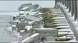 Strong wind blows down marble guardrails on bridge
