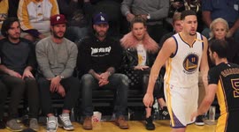 Adam Levine, Behati Prinsloo, Benji Madden, Larry David, Flea, Jack Nicholson, and Dennis Rodman at the Lakers vs Warriors game at the Staples Center in Los Angeles, CA