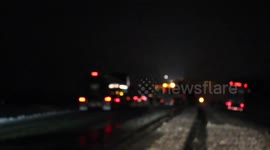 Semi Trucks In the Ditch During Snowstorm