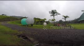 Couple go 'zorbing' on volcano slope for honeymoon
