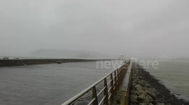 Wind battering plymouth mountbatten pier devon