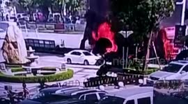 Out-of-control trailer smashes vehicles and causes fire