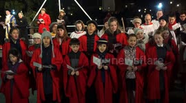 Lighting of Trafalgar Square Christmas tree, London, UK