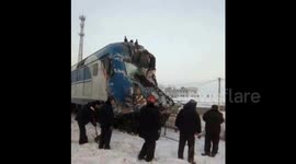 Transport lorry forces to drive into railroad crossing crashed by train