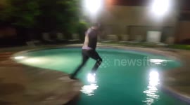 Man attempts to jump across pool at wedding, it goes wrong