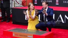 Emma Stone and Ryan Gosling cast hand and foot prints at TCL Chinese Theatre