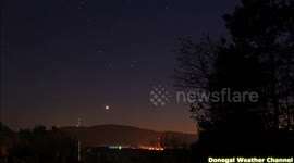 VENUS SETTING OVER BEN BULBEN MOUNTAIN AND SMALL METEOR