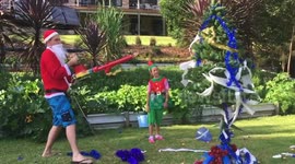 Australian science santa decorates Christmas tree