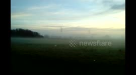 Low fog drifting in as the dogs play
