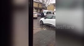 Man Smashes Takeaway Window And BMW With Hammer