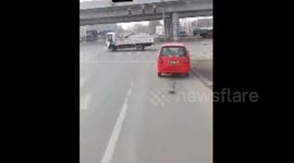Out-of-control lorry does reverse doughnuts