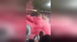 Powerful smoke bomb goes off during Derby County v Nottingham Forest
