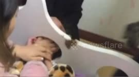 Girl, 1, gets head stuck in headboard