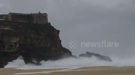 Huge XXL waves in Nazare Portugal but no surfers