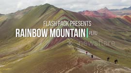 Drone footage of psychedelic rainbow mountains in Peru