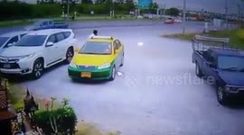 The horrific moment a taxi driver is crushed by an out of control car