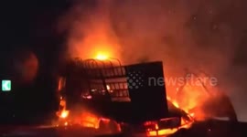 Lorry bursts into flames on motorway