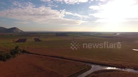 Aerial shot, fall landscape with the big lake, filmed with drone