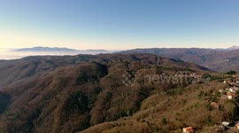 Aerial shot , gorgeous hills in the morning fog