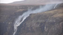 Strong winds blow Scottish waterfall backwards