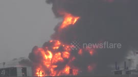 Fire breaks out with huge blaze at Bazan Refinery near Haifa, Israel, December 25, 2016.