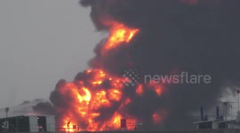 Fire breaks out with huge blaze at Bazan Refinery near Haifa, Israel, December 25, 2016.