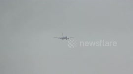 Storm Conor - Jet2 plane in strong winds at Leeds Bradford Airport