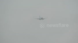 Storm Conor - Ryanair plane in strong winds at Leeds Bradford Airport