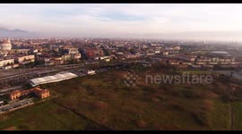 Aerial shot, Pisa city in Tuscany, Italy, filmed with drone
