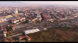 Aerial shot, Pisa city in Tuscany, Italy, filmed with drone
