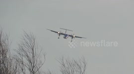 Flybe plane struggling in Storm Conor high winds at Leeds Bradford Airport