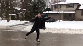 Canadians make the most of icy roads by skating on them