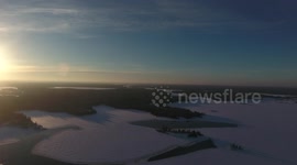 Beautiful drone footage of semi-frozen lakes in southern Manitoba