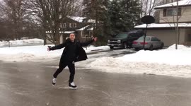 Canadians make the most of icy roads by skating on them
