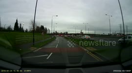 Dash Cam near miss at The Trafford Centre Silver car nearly hits the barrier