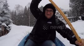 Man tries out 'winter kayaking' and takes a tumble