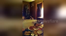 Disappointed American football fan tackles Christmas tree