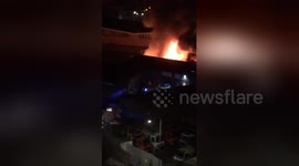 Boat engulfed in flames at Deptford Creek, London