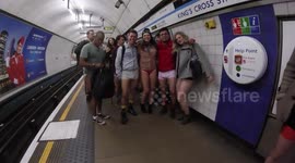 Commuters undress for the annual 'No Trousers on the Tube Day'
