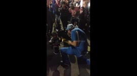 Dancing man dance-off with toddler