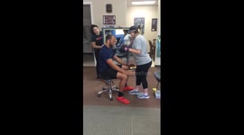 Recovering patient in rehab walks without assistance for the first time